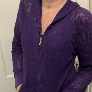 Toppy purple cotton lace pattern sheer medium hoodie sweatshirt